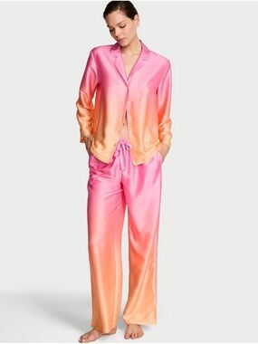 NWT Victoria's Secret Pink & Peach Ombre Satin Pajama Set SZ MEDIUM